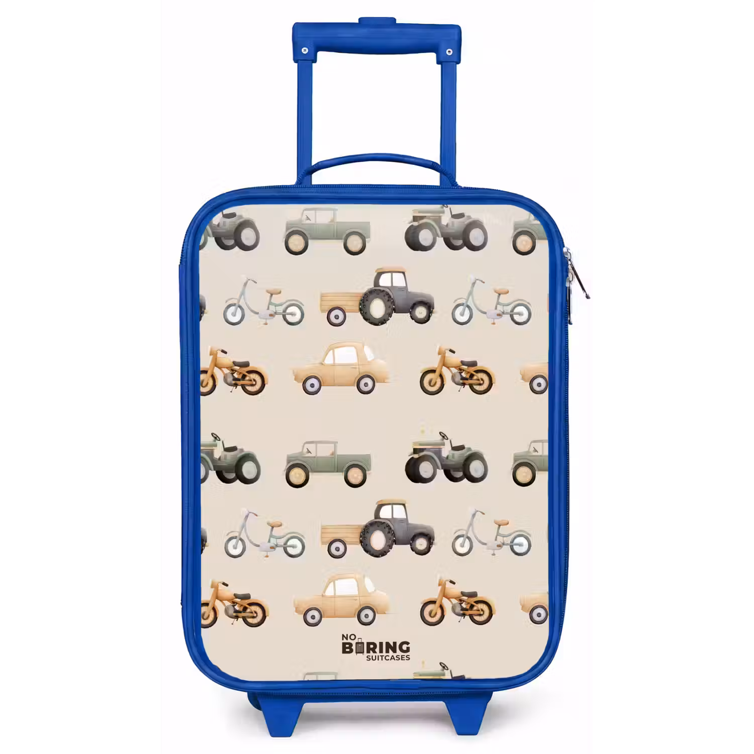 Retro voertuigen patroon Kinderkoffer - Blauw klein -zz3dotto