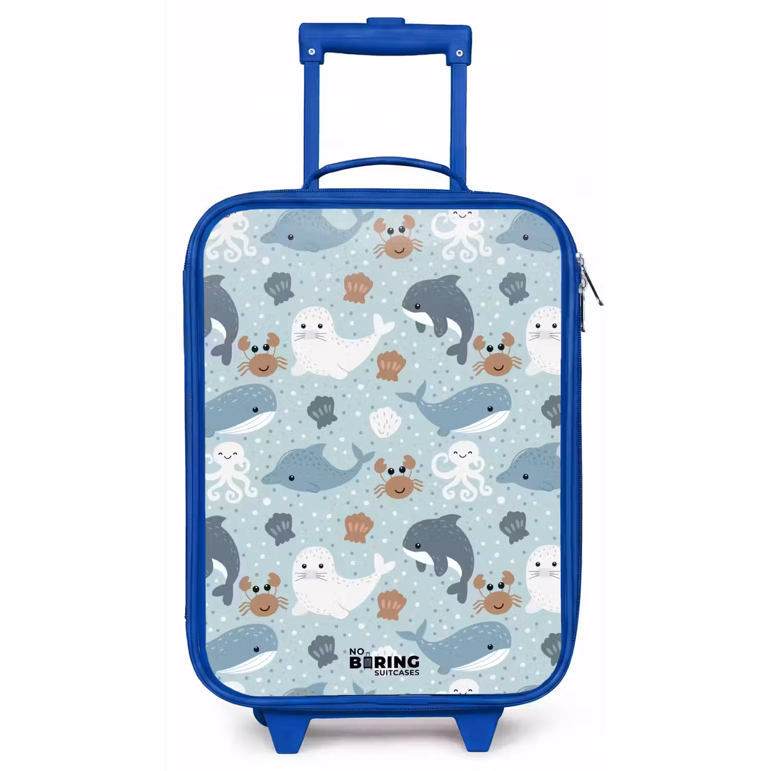 Zeedierenpatroon met dolfijnen, zeehonden en krabben Kinderkoffer - Blauw klein -zz3dotto