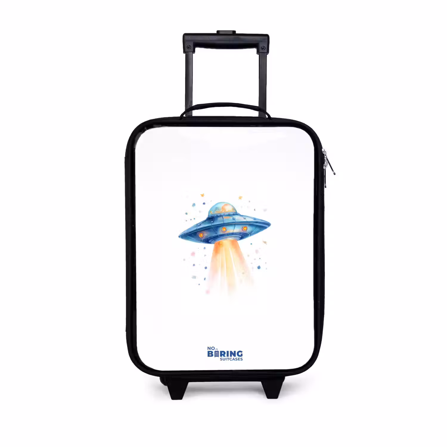 Blauw ruimteschip met lichtstraal Kinderkoffer - Zwart klein -3d