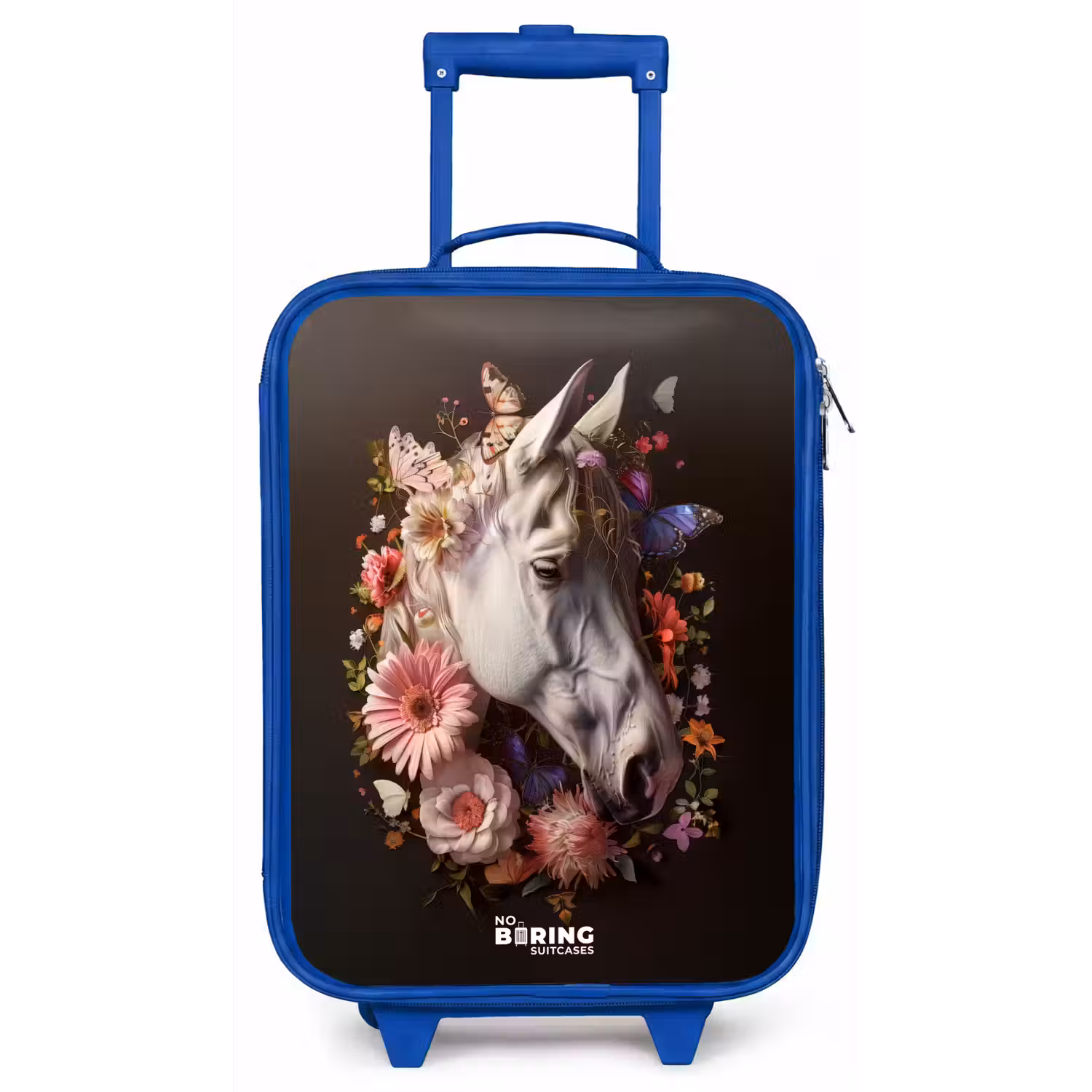 Wit paardenhoofd tussen kleurrijke bloemenkrans Kinderkoffer - Blauw klein -zz3dotto