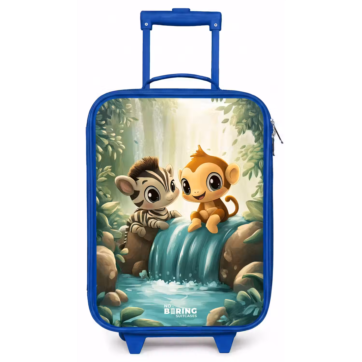 Zebra - Aapje - Waterval - Rotsen Kinderkoffer - Blauw klein -zz3dotto