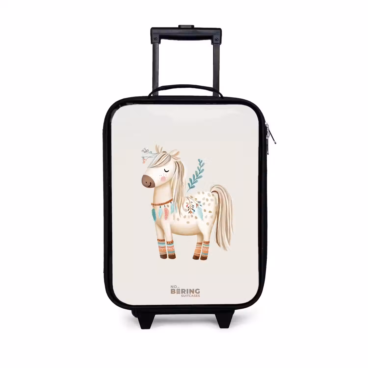 Bohemian paard in beige tinten Kinderkoffer - Zwart klein -3d