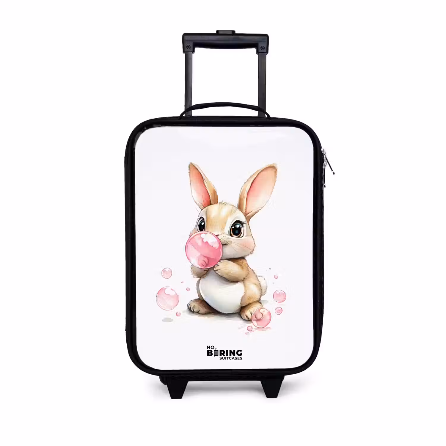 Bruin konijntje met roze bellen Kinderkoffer - Zwart klein -3d