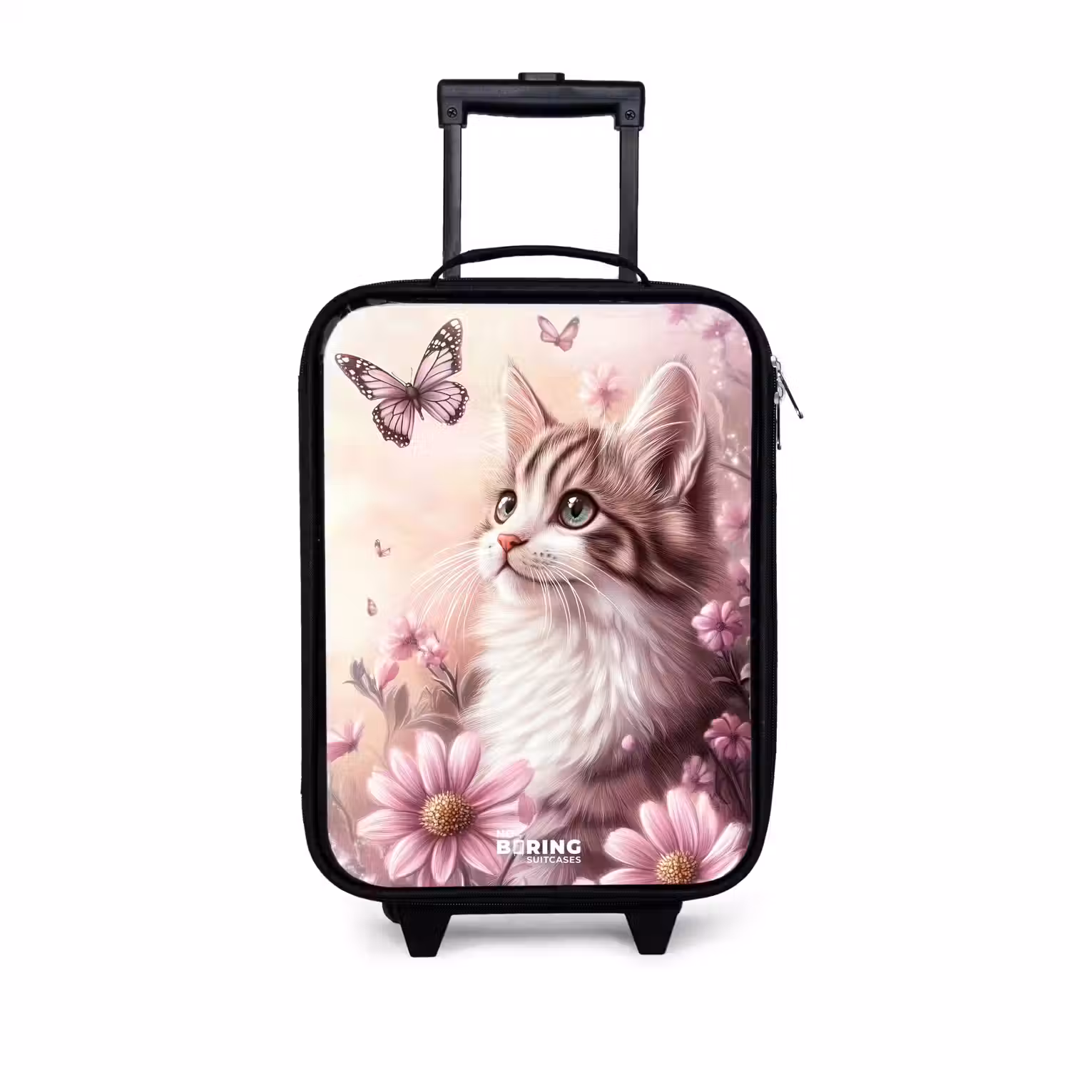 Kat - Paars - Vlinders - Bloemen Kinderkoffer - Zwart klein -3d