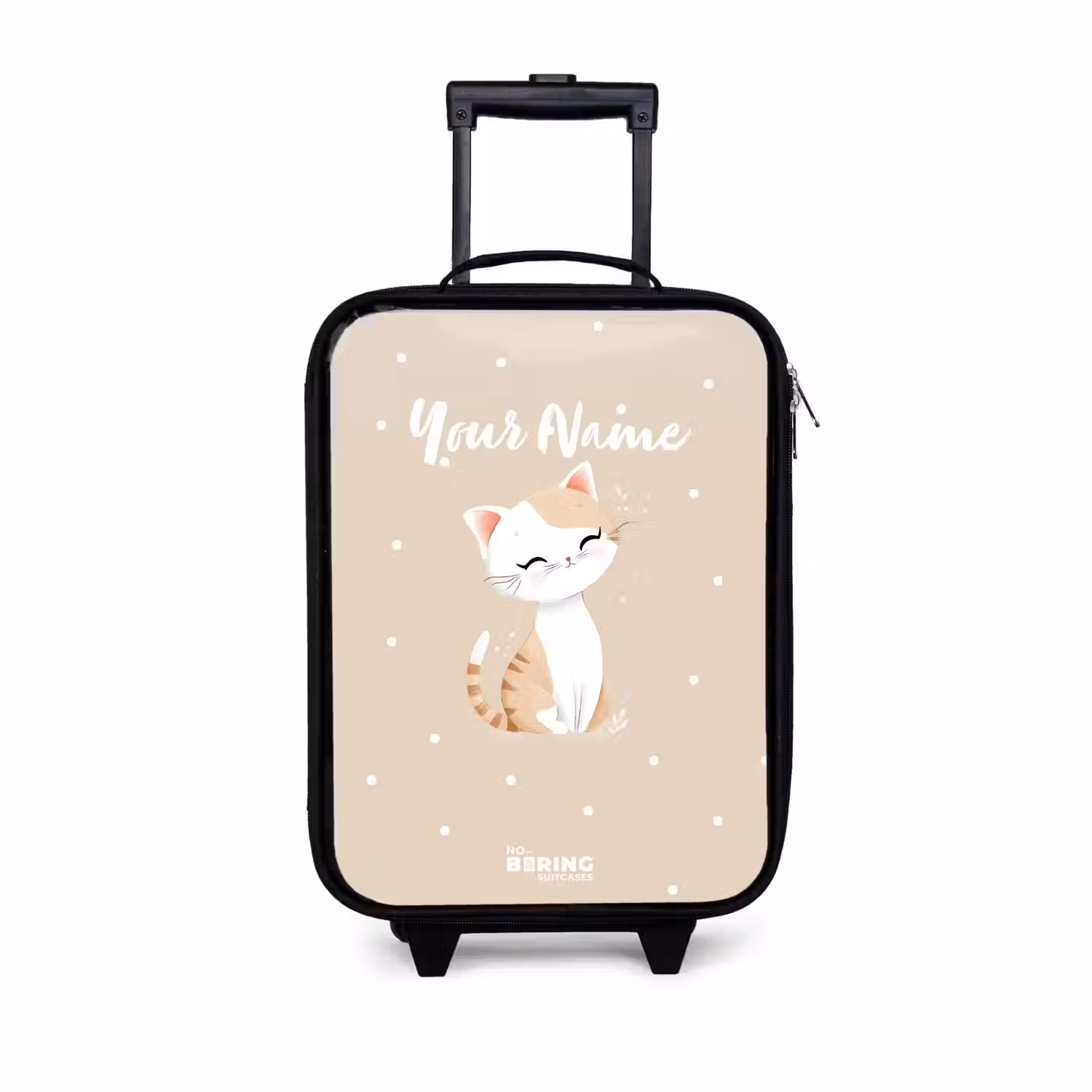 Kat omringd door beige stippen Kinderkoffer - Zwart klein -3d