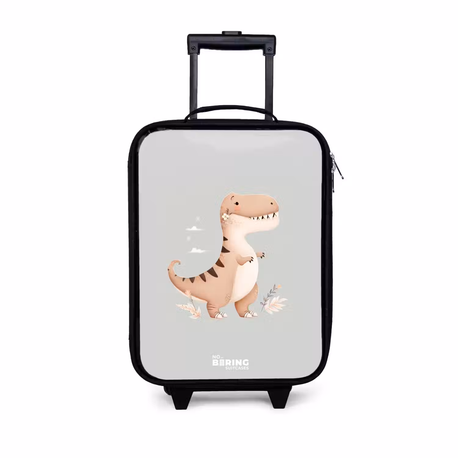 Dino in beige en grijze kleuren Kinderkoffer - Zwart klein -3d
