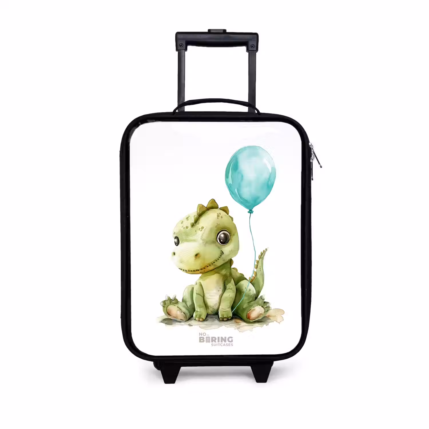 Dino met blauwe ballon Kinderkoffer - Zwart klein -3d