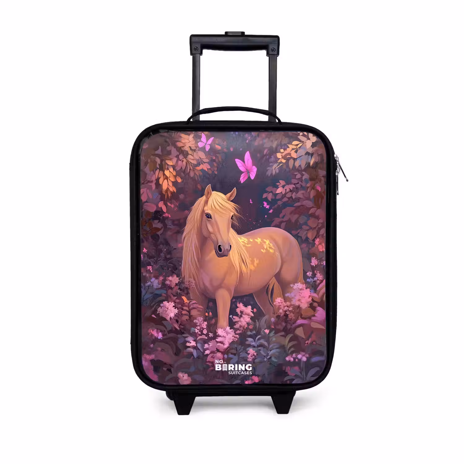 Paard - Bloemen - Paars - Vlinder Kinderkoffer - Zwart klein -3d