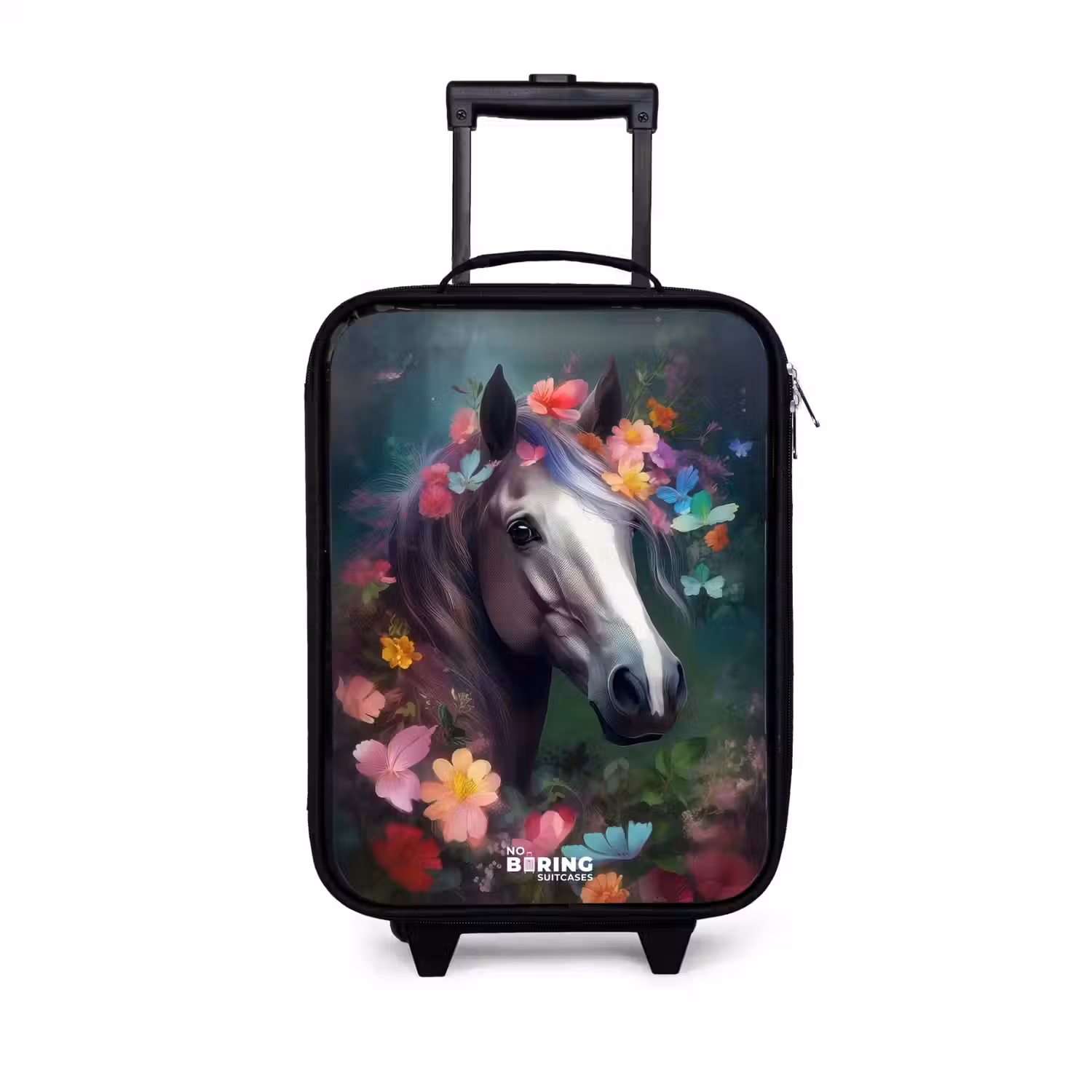 Paard in kleurrijke bloemen Kinderkoffer - Zwart klein -3d