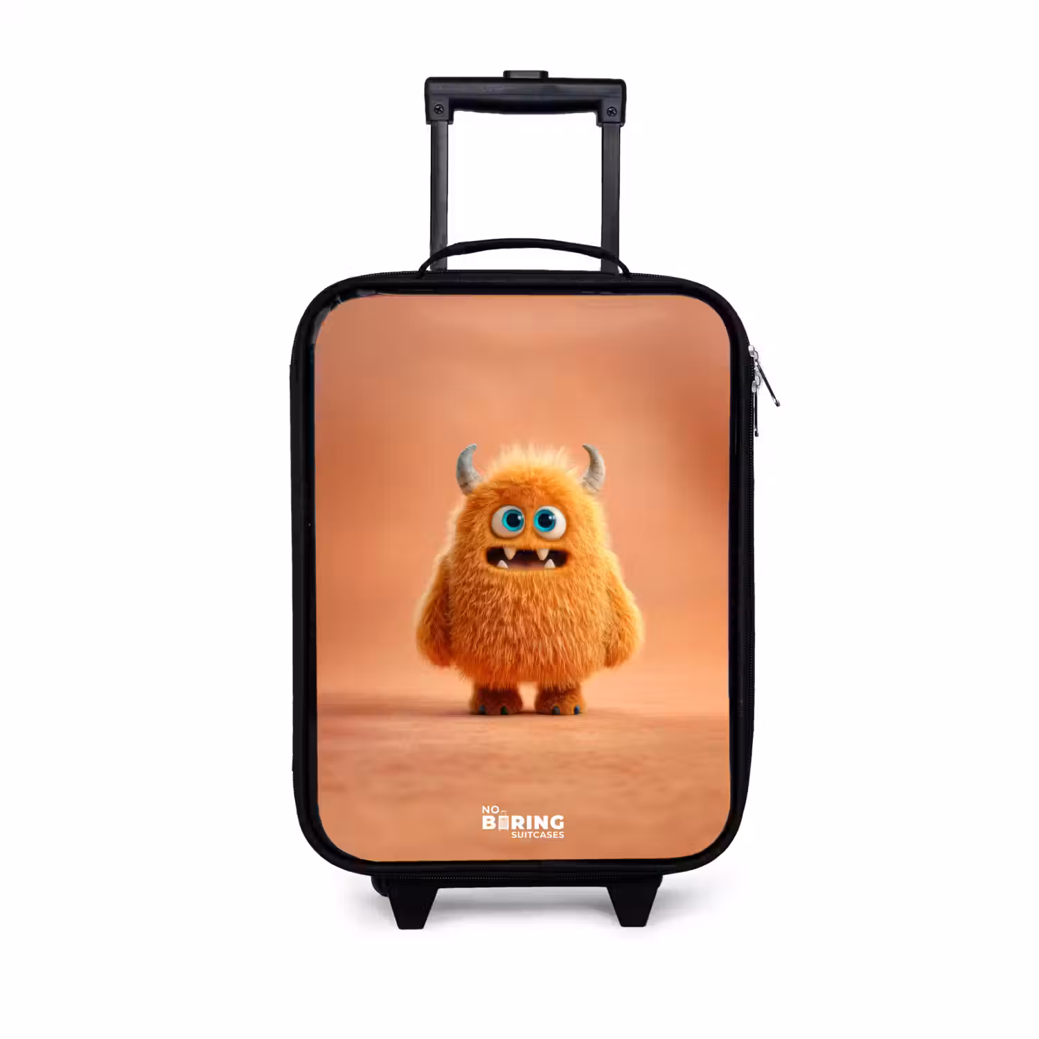 Oranje Pluizig Monster met Hoorns Kinderkoffer - Zwart klein -3d