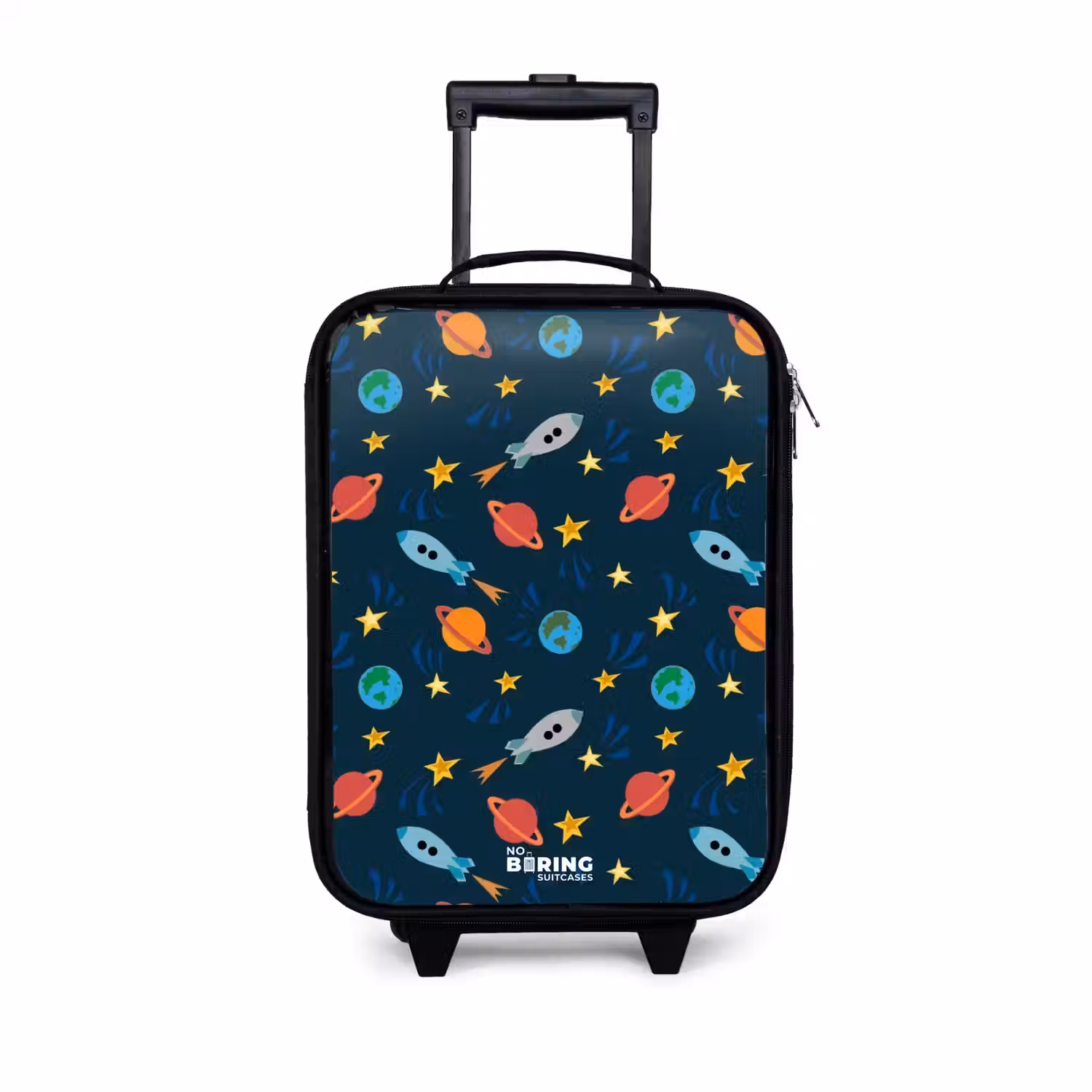 Patroon van raketten en planeten Kinderkoffer - Zwart klein -3d