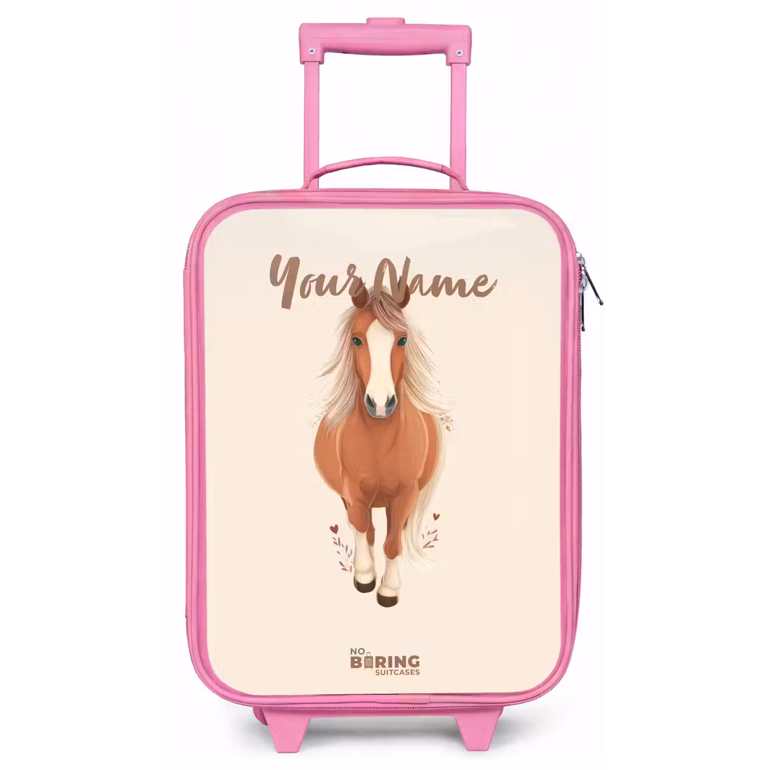 Bruin paard in gallop Kinderkoffer - Roze klein -zz3dotto
