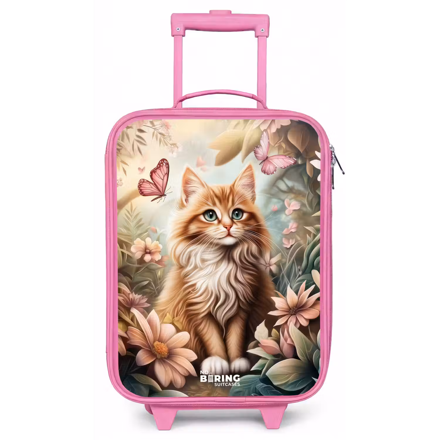 Kat in bloemenveld met roze vlinders. Kinderkoffer - Roze klein -zz3dotto