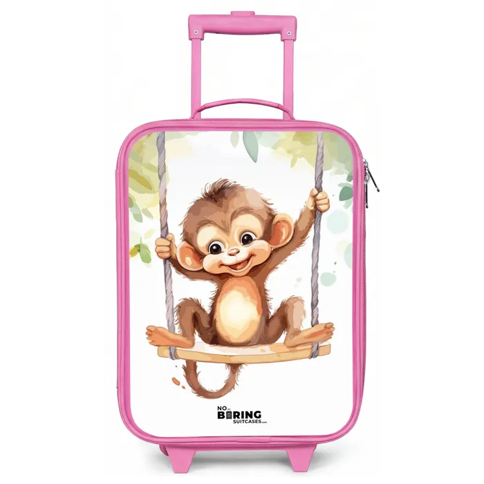 Vrolijk aapje op een schommel illustratie Kinderkoffer - Roze klein -zz3dotto
