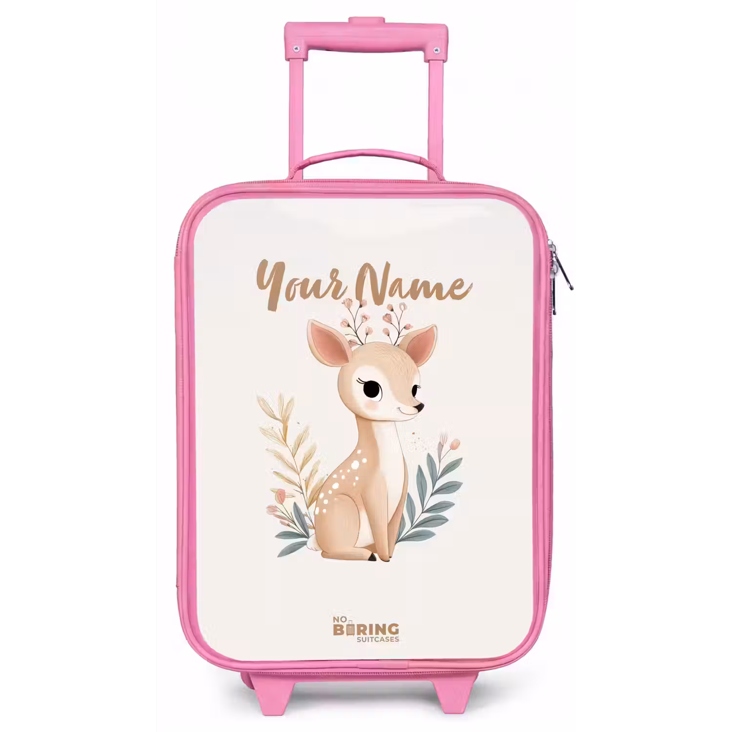 Hertje omringd door planten in beige tinten Kinderkoffer - Roze klein -zz3dotto