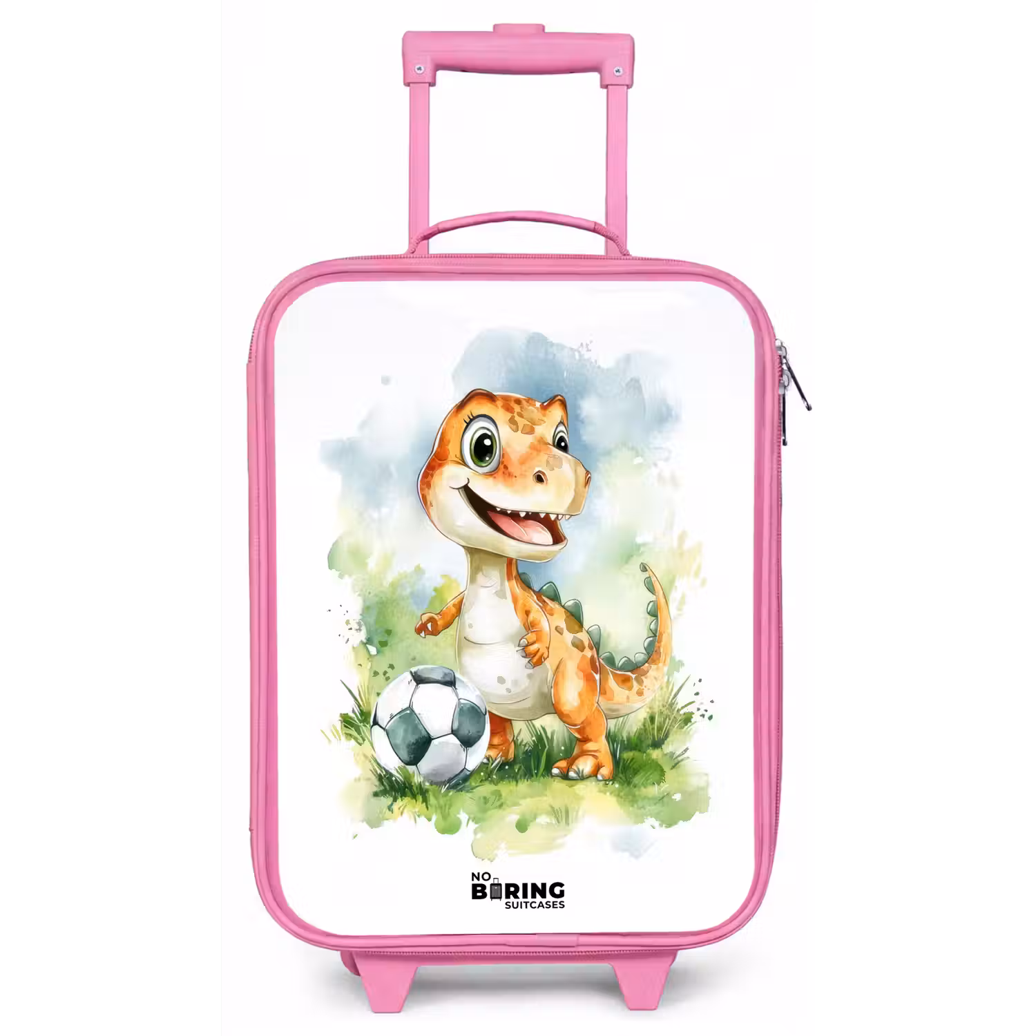 Dino met voetbal in kleurrijk veld Kinderkoffer - Roze klein -zz3dotto