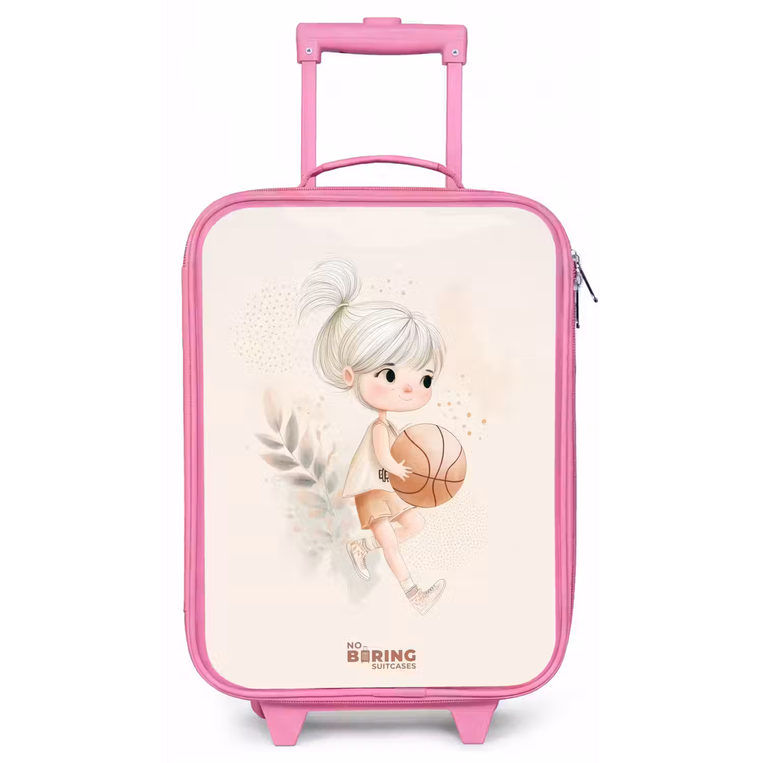 Meisje met een basketbal in neutrale kleuren. Kinderkoffer - Roze klein -zz3dotto
