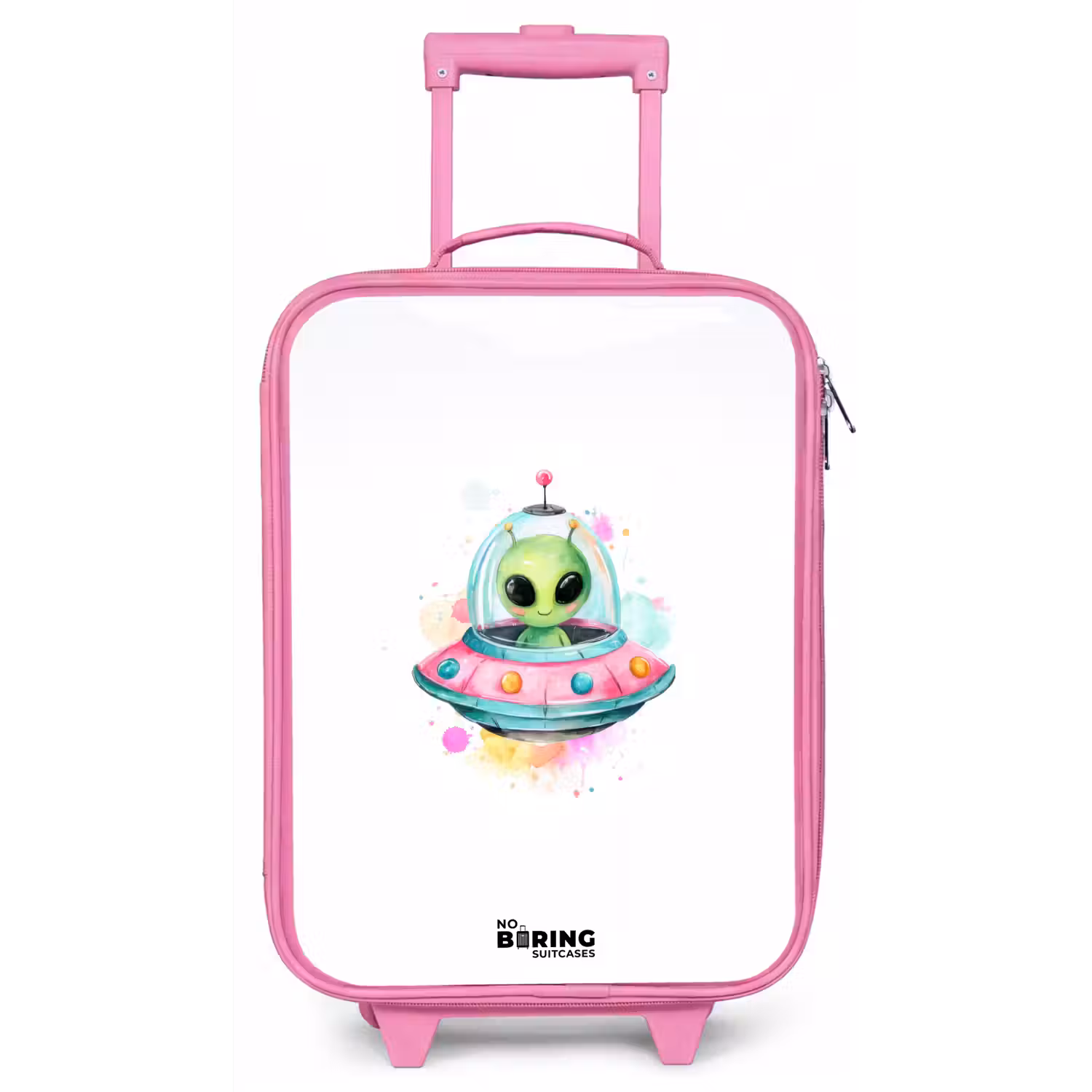 Groene alien in kleurrijke UFO Kinderkoffer - Roze klein -zz3dotto