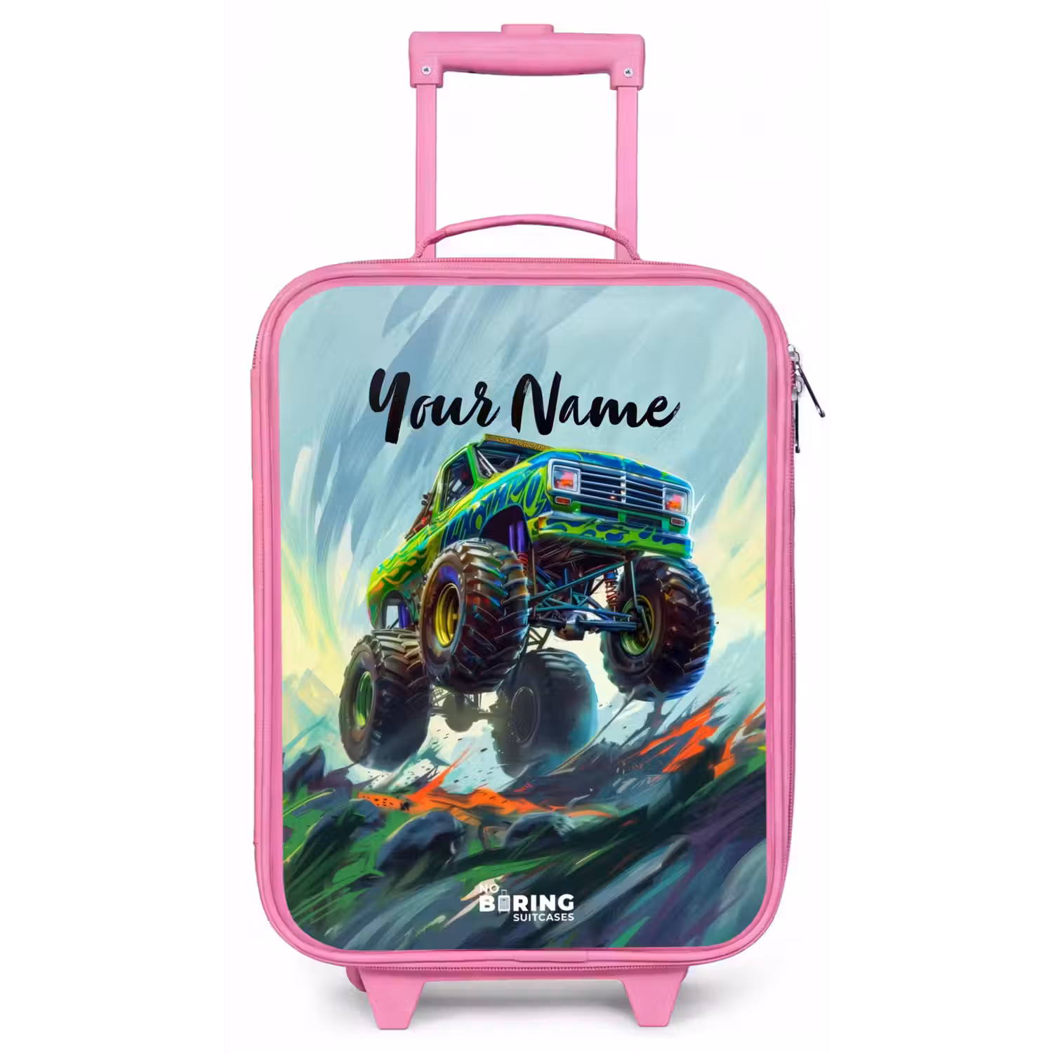 Groene Monstertruck met Penseelstreken Kinderkoffer - Roze klein -zz3dotto