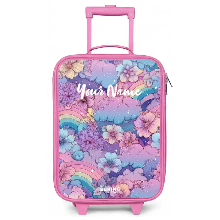 Illustratie van wolken, regenbogen en bloemen Kinderkoffer - Roze klein -zz3dotto