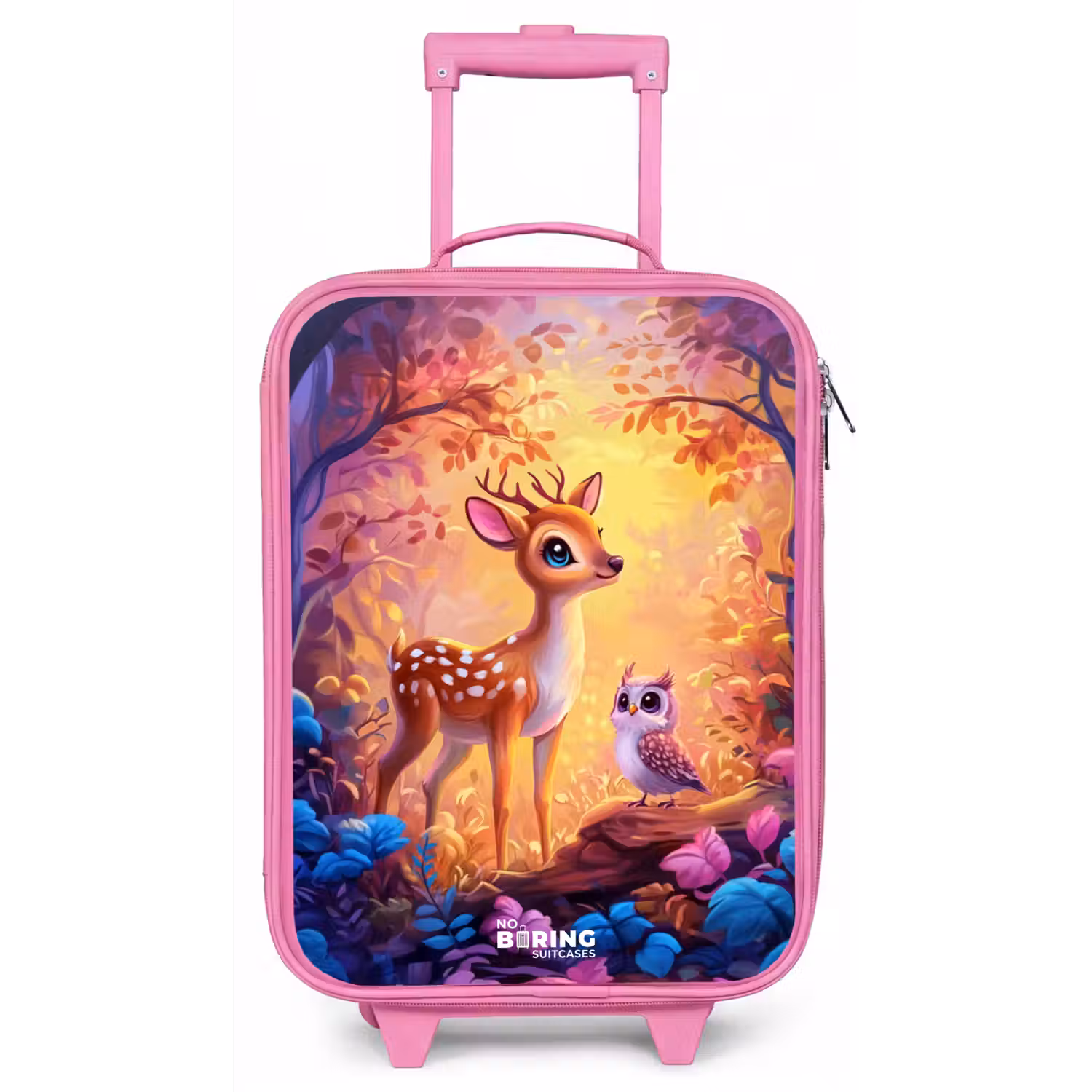 Hertje en uil in een roze sprookjesbos Kinderkoffer - Roze klein -zz3dotto
