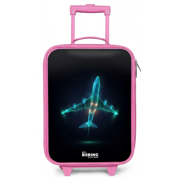 Lichtgevend vliegtuig Kinderkoffer - Roze klein -zz3dotto