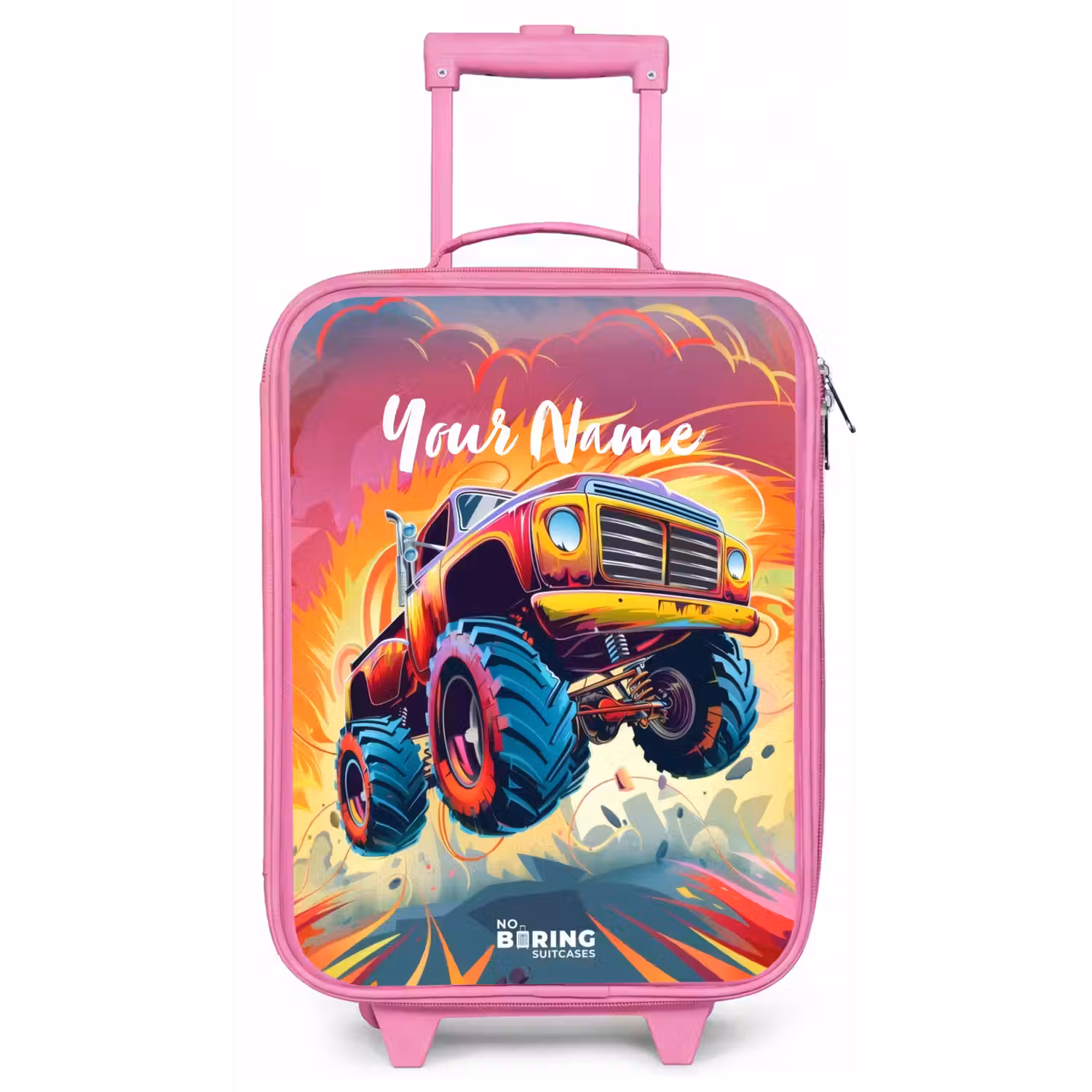 Roze Monstertruck Vliegt over het Asfalt Kinderkoffer - Roze klein -zz3dotto