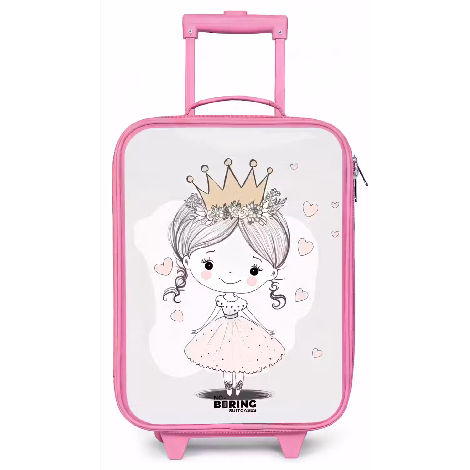 Prinses met kroon en roze hartjes Kinderkoffer - Roze klein -zz3dotto