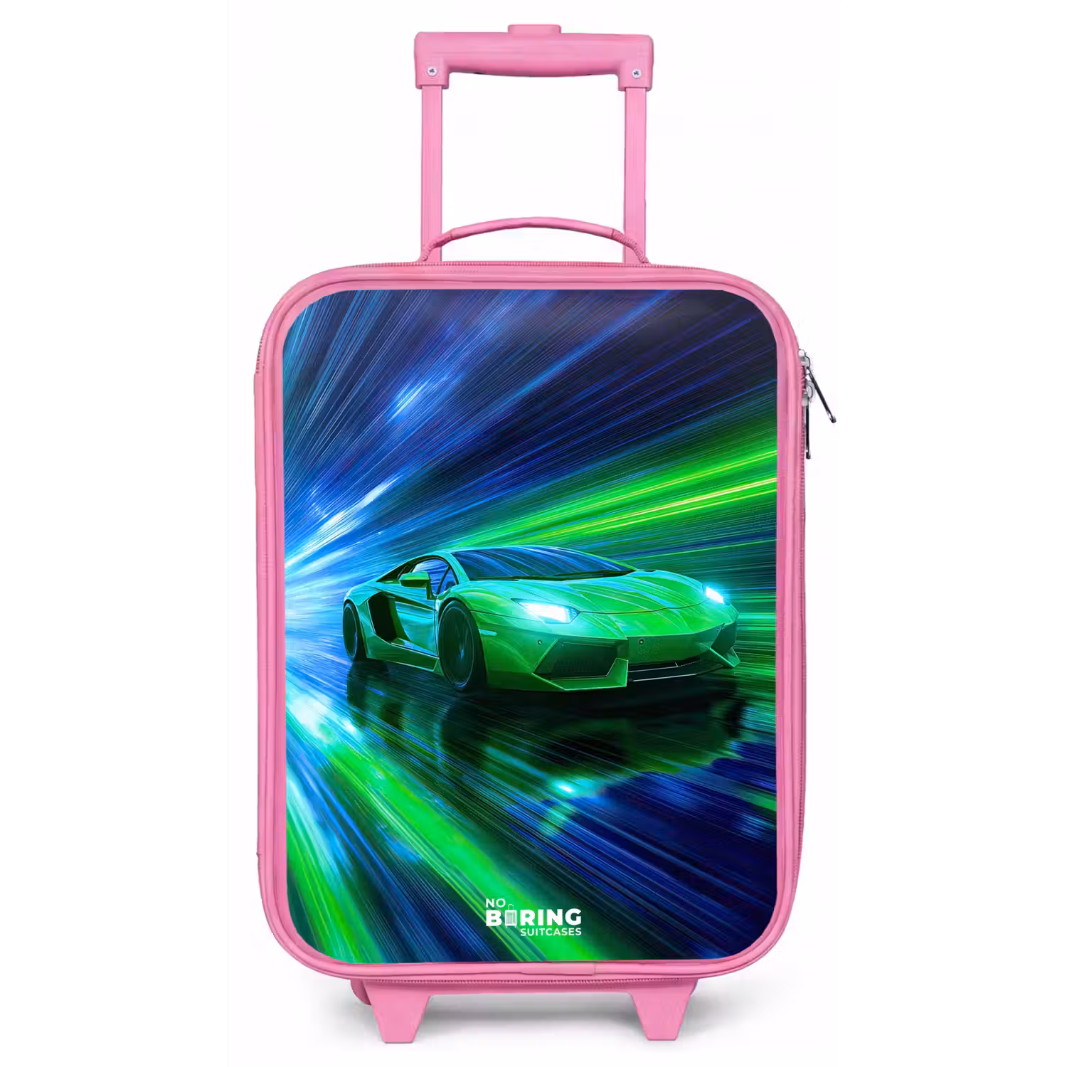 Raceauto - Felgroen - Lichtstralen - Snelheid Kinderkoffer - Roze klein -zz3dotto