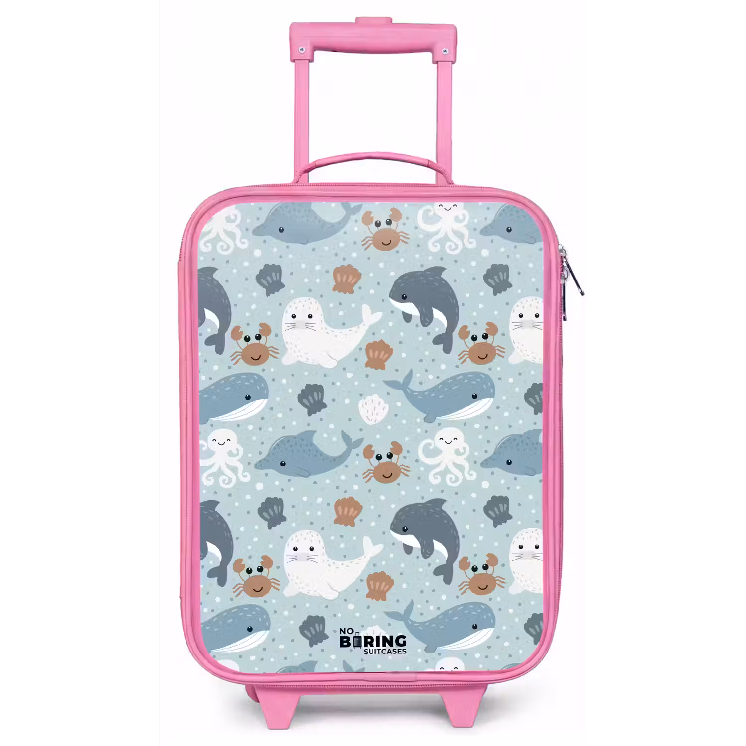 Zeedierenpatroon met dolfijnen, zeehonden en krabben Kinderkoffer - Roze klein -zz3dotto