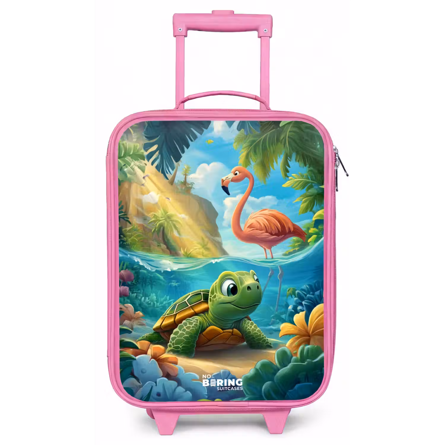 Schildpad in tropisch water met flamingo Kinderkoffer - Roze klein -zz3dotto