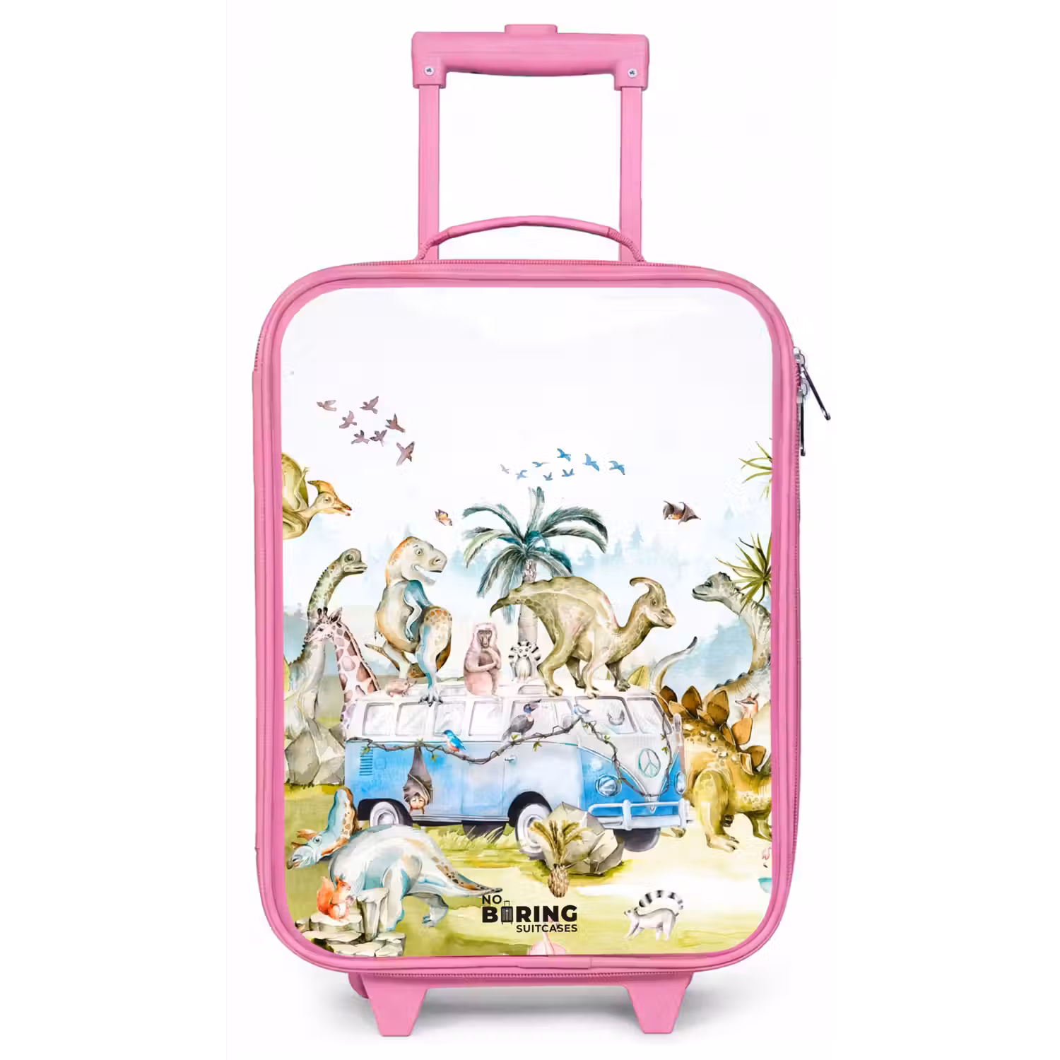 Busje met dino's Kinderkoffer - Roze klein -zz3dotto