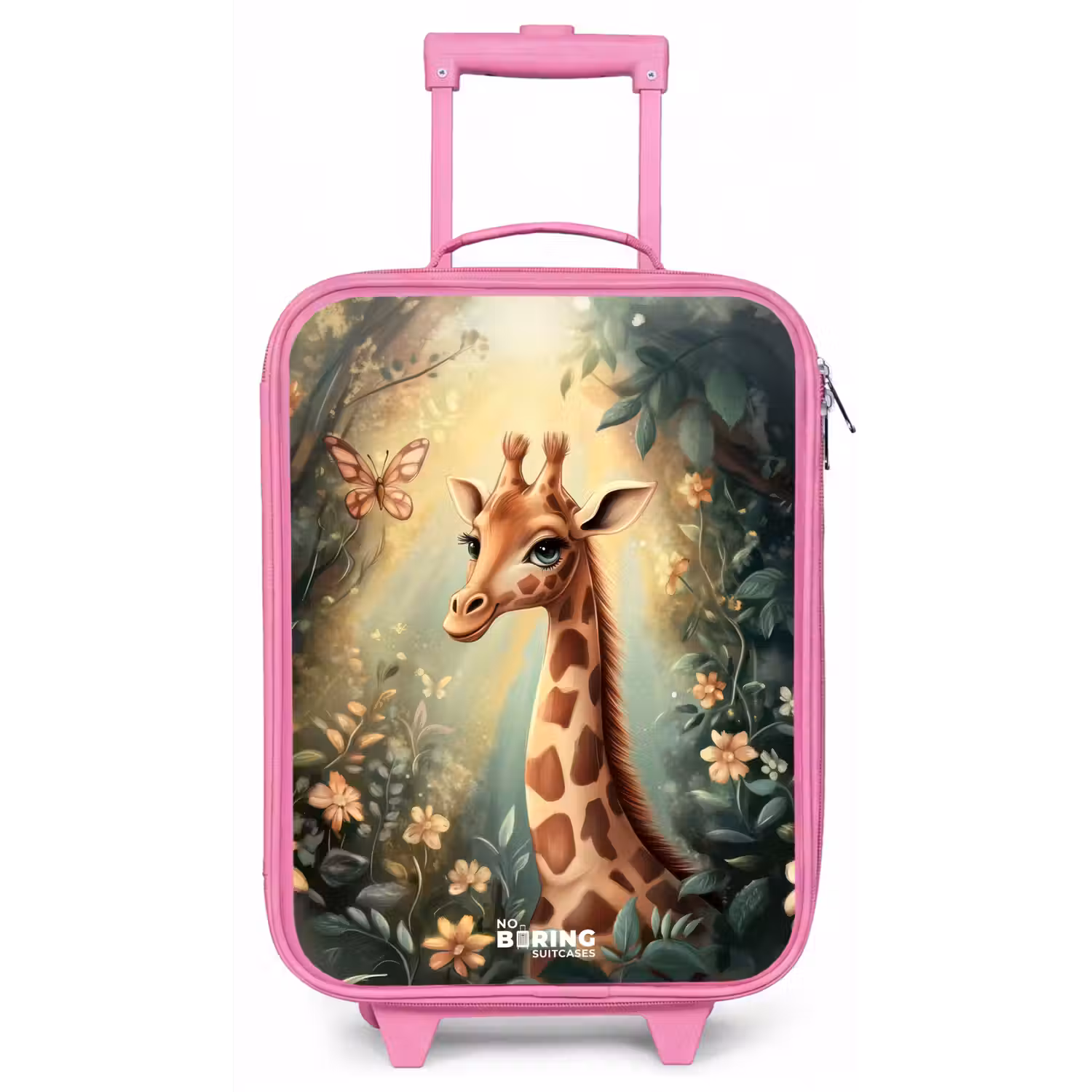 Jonge giraf tussen bloemen in zonnig woud Kinderkoffer - Roze klein -zz3dotto