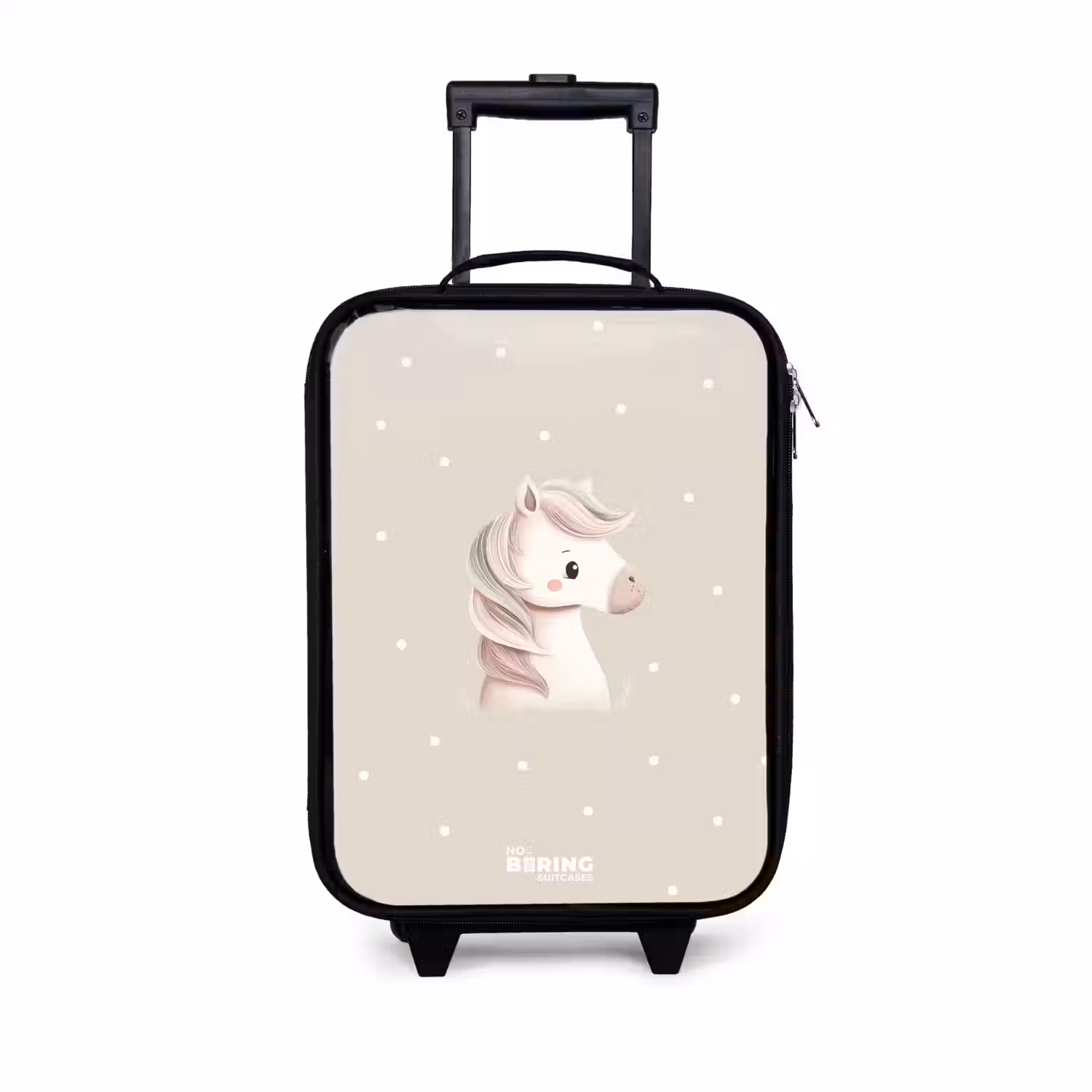 Eenhoorn omringd door stippen in beige kleuren Kinderkoffer - Zwart klein -3d