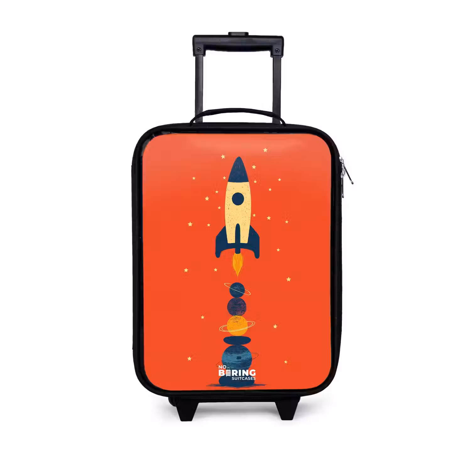 Raket - Sterren - Planeten Kinderkoffer - Zwart klein -3d
