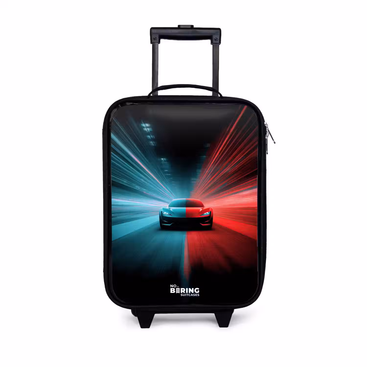 Sportwagen - Lichtstralen - Neon - Blauw Kinderkoffer - Zwart klein -3d