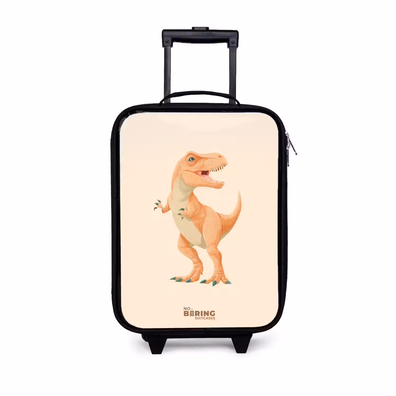 T-rex dino in oranje kleuren Kinderkoffer - Zwart klein -3d