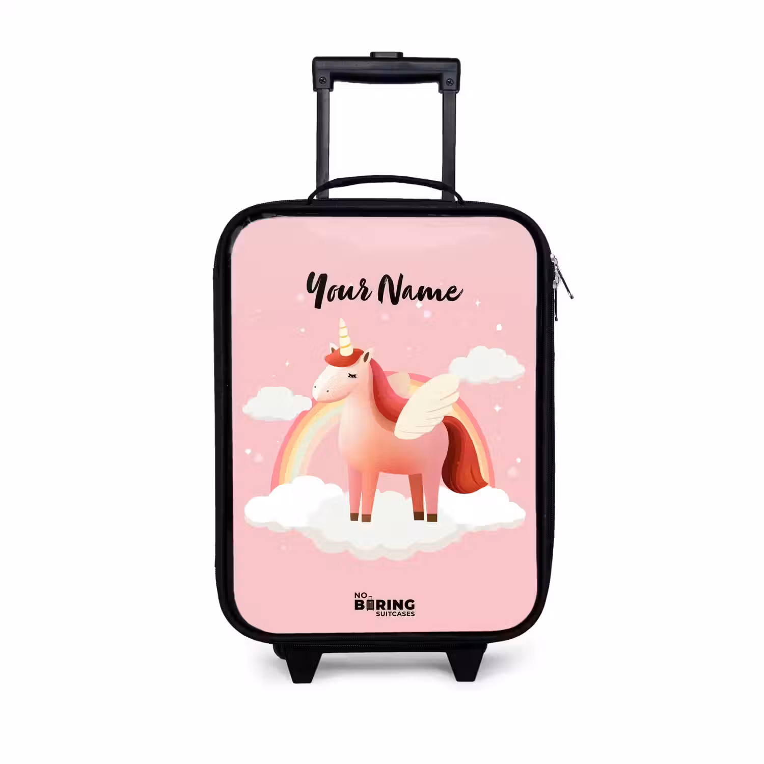 Eenhoorn - Vleugels - Roze - Regenboog Kinderkoffer - Zwart klein -3d