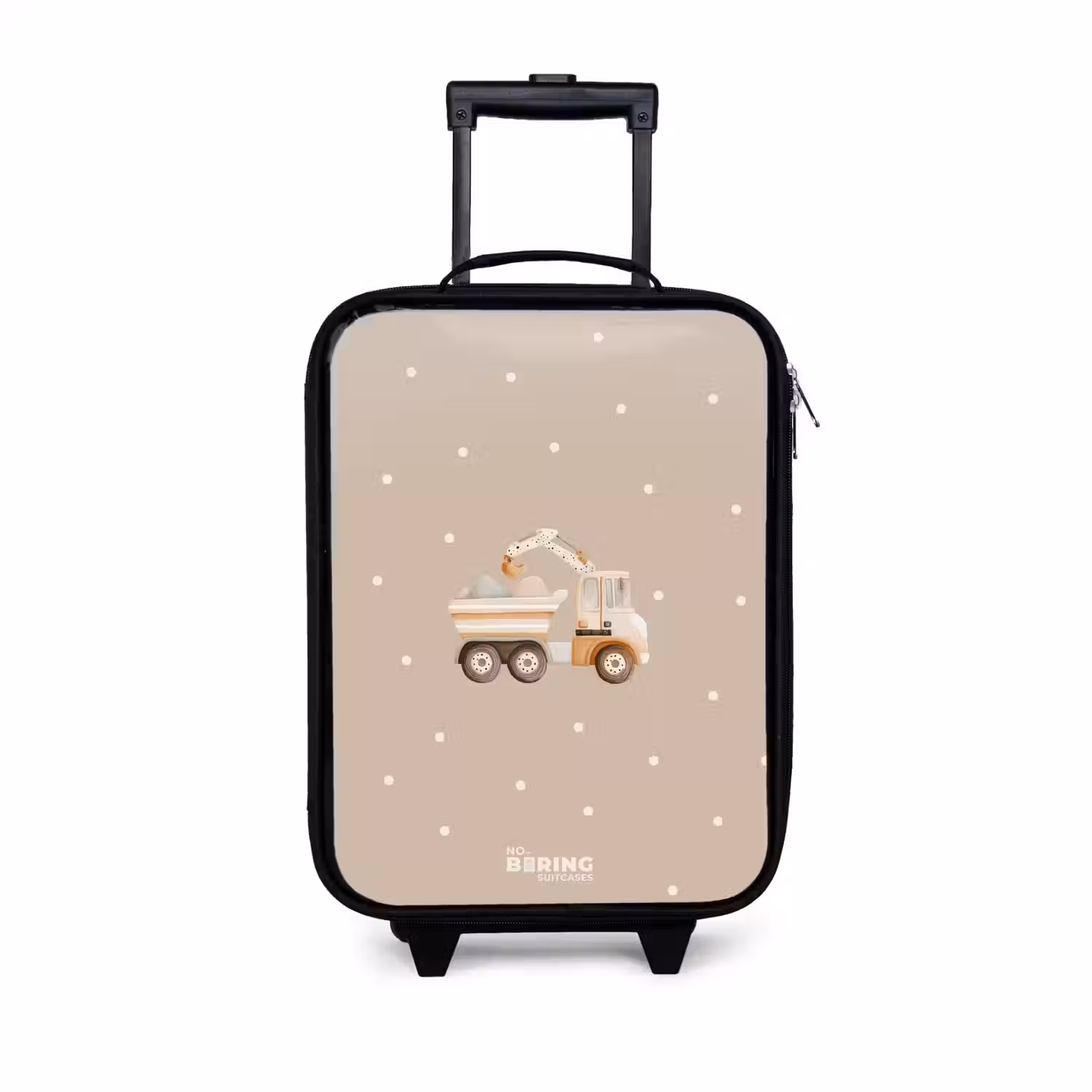 Gele kiepwagen met stenen en stippenpatroon Kinderkoffer - Zwart klein -3d