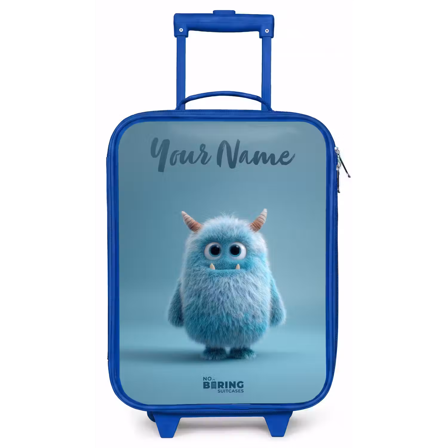Blauw pluizig monster met hoorns Kinderkoffer - Blauw klein -zz3dotto