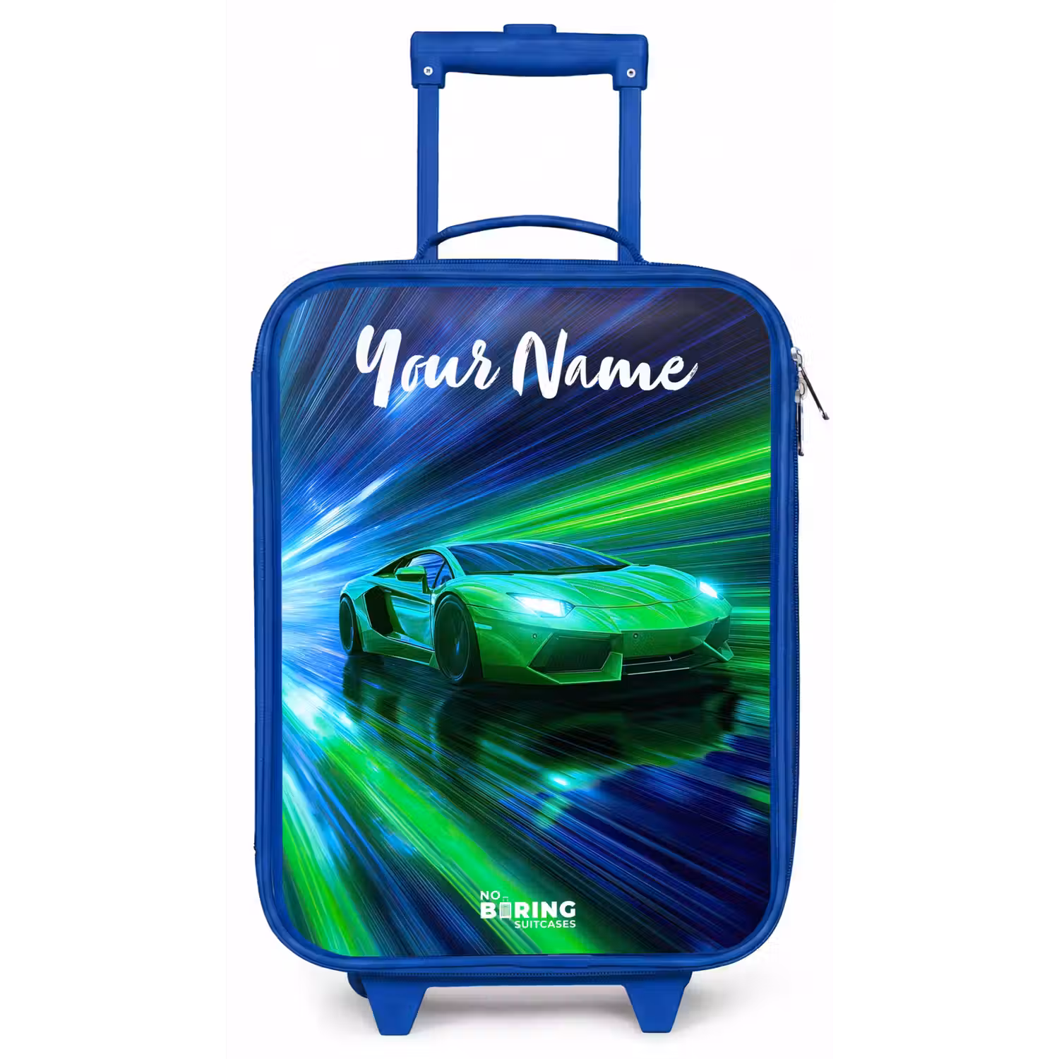 Sportauto - Groen - Snelheidslijnen - Neon Kinderkoffer - Blauw klein -zz3dotto
