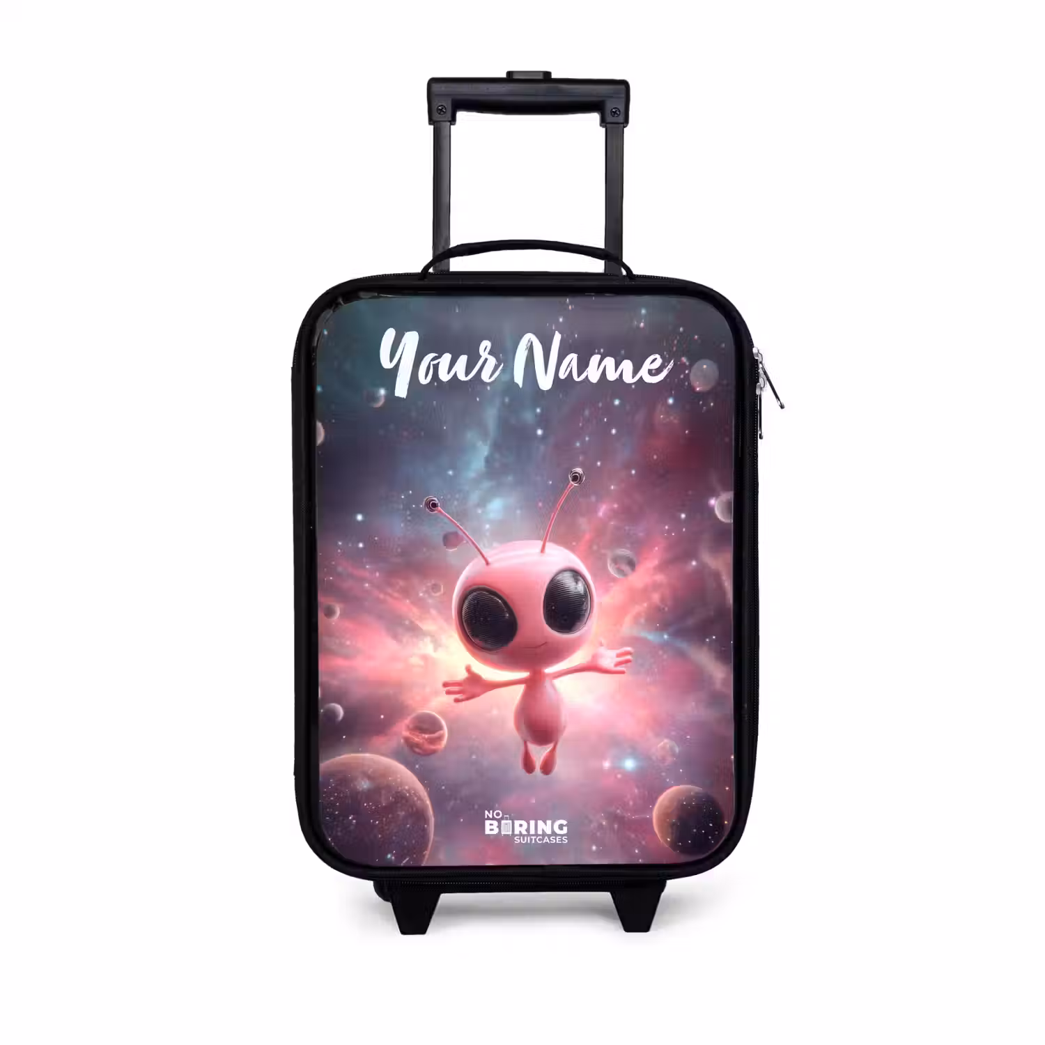 Roze Alien in Sterrennevel Kinderkoffer - Zwart klein -3d