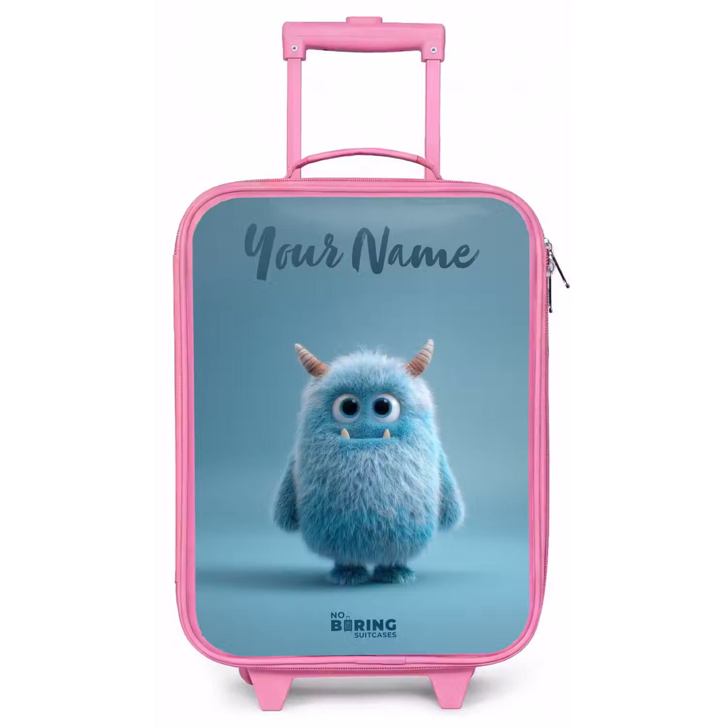 Blauw pluizig monster met hoorns Kinderkoffer - Roze klein -zz3dotto