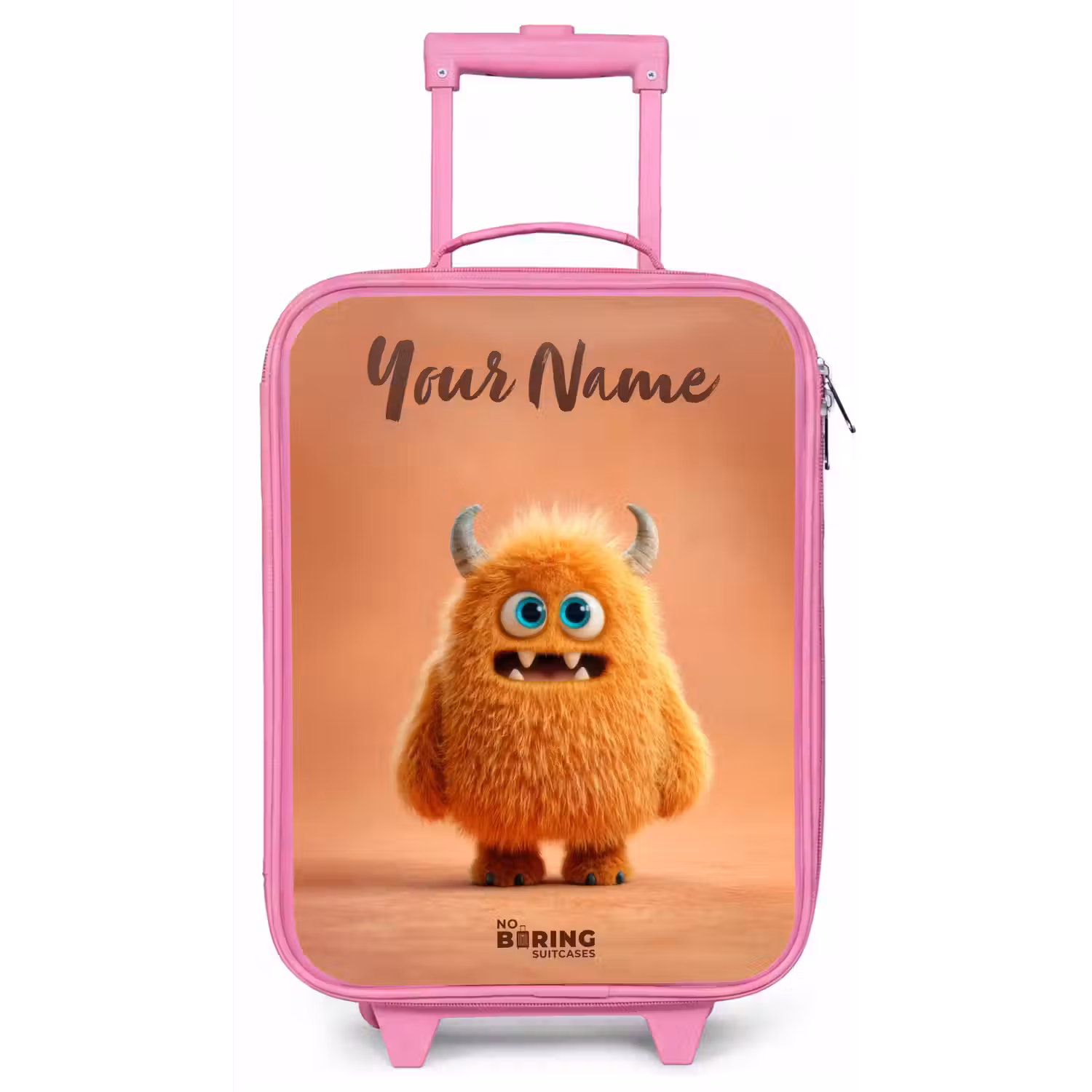 Oranje Pluizig Monster met Hoorns Kinderkoffer - Roze klein -zz3dotto
