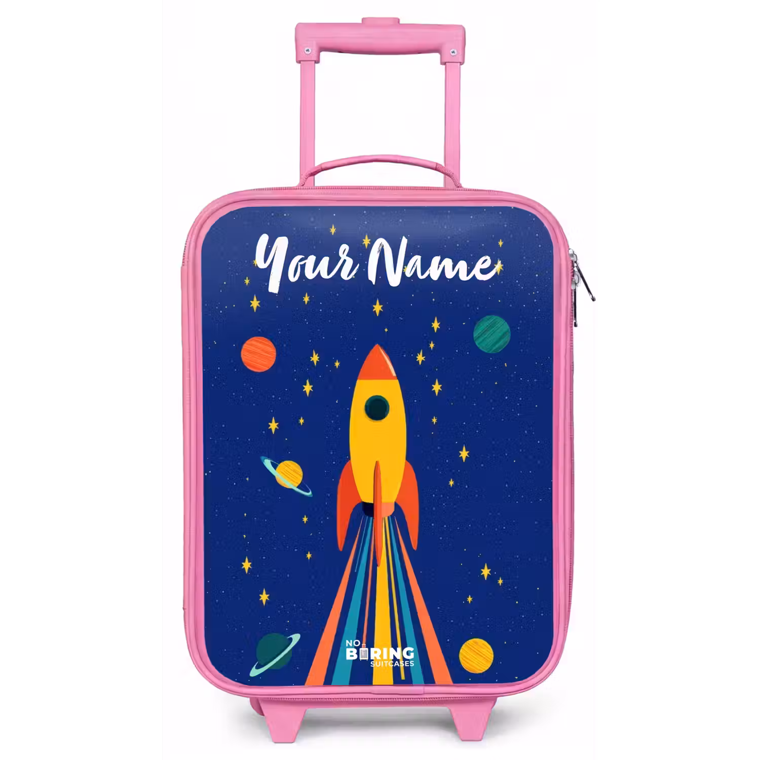 Raket - Sterren - Planeet - Ruimte Kinderkoffer - Roze klein -zz3dotto