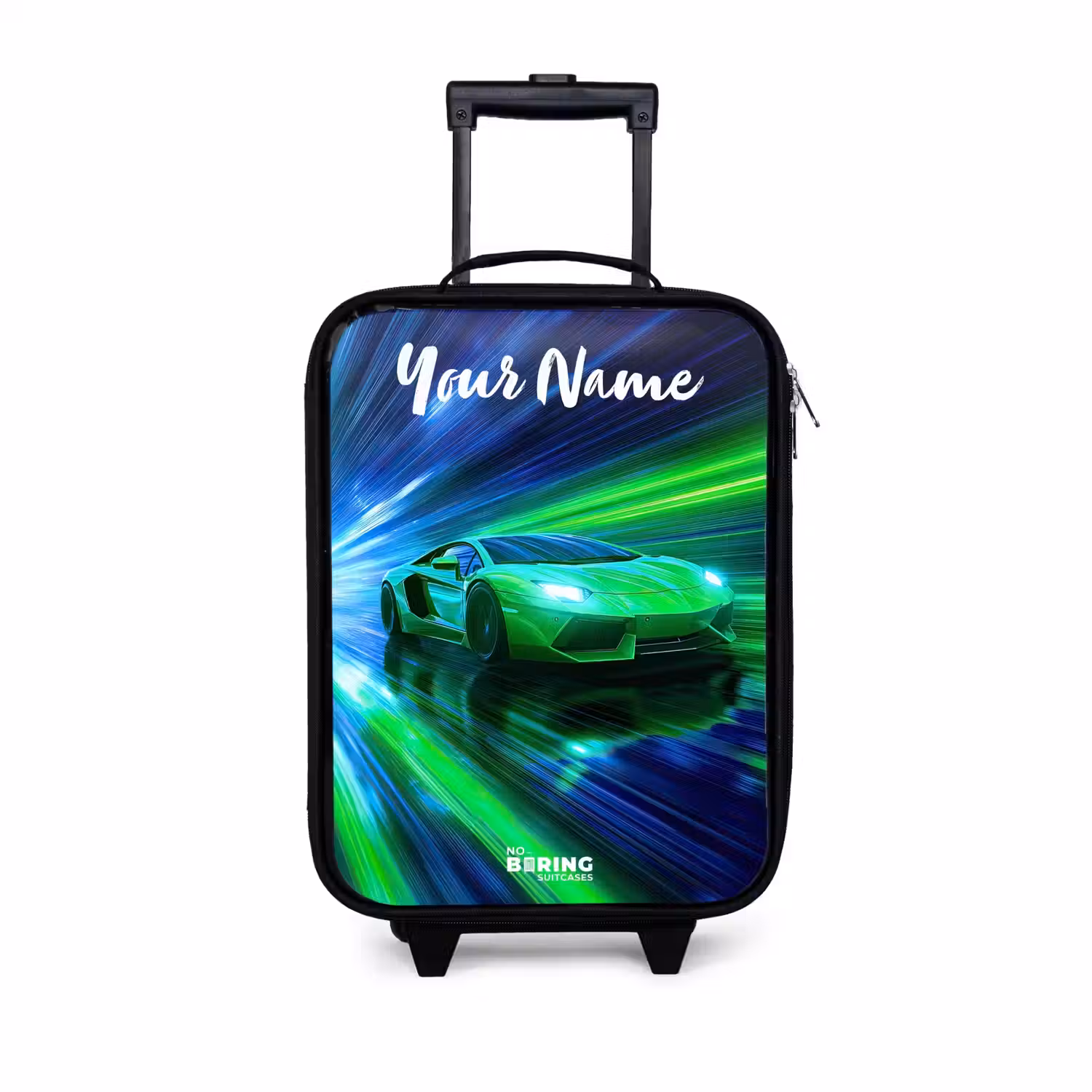Sportauto - Groen - Snelheidslijnen - Neon Kinderkoffer - Zwart klein -3d