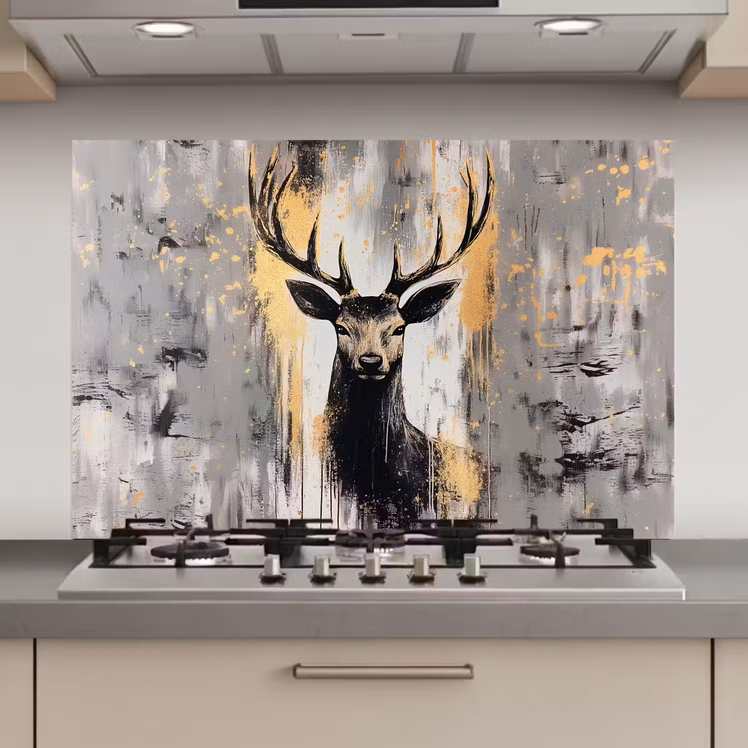 Abstract - Hert - Gewei - Goud keuken achterwand spatscherm klein -3d_website