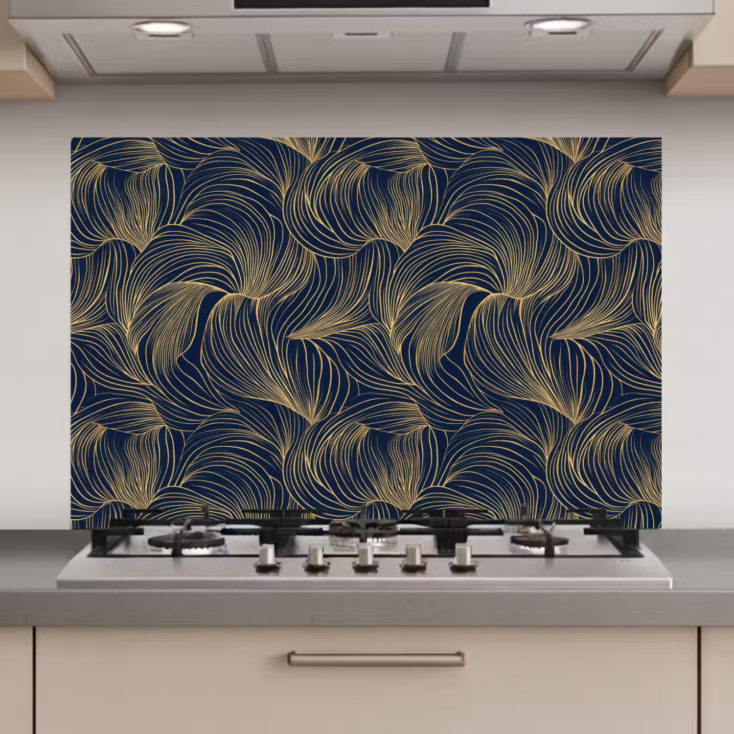 Abstract - Lijnen - Blauw - Goud keuken achterwand spatscherm klein 900 -3d_website