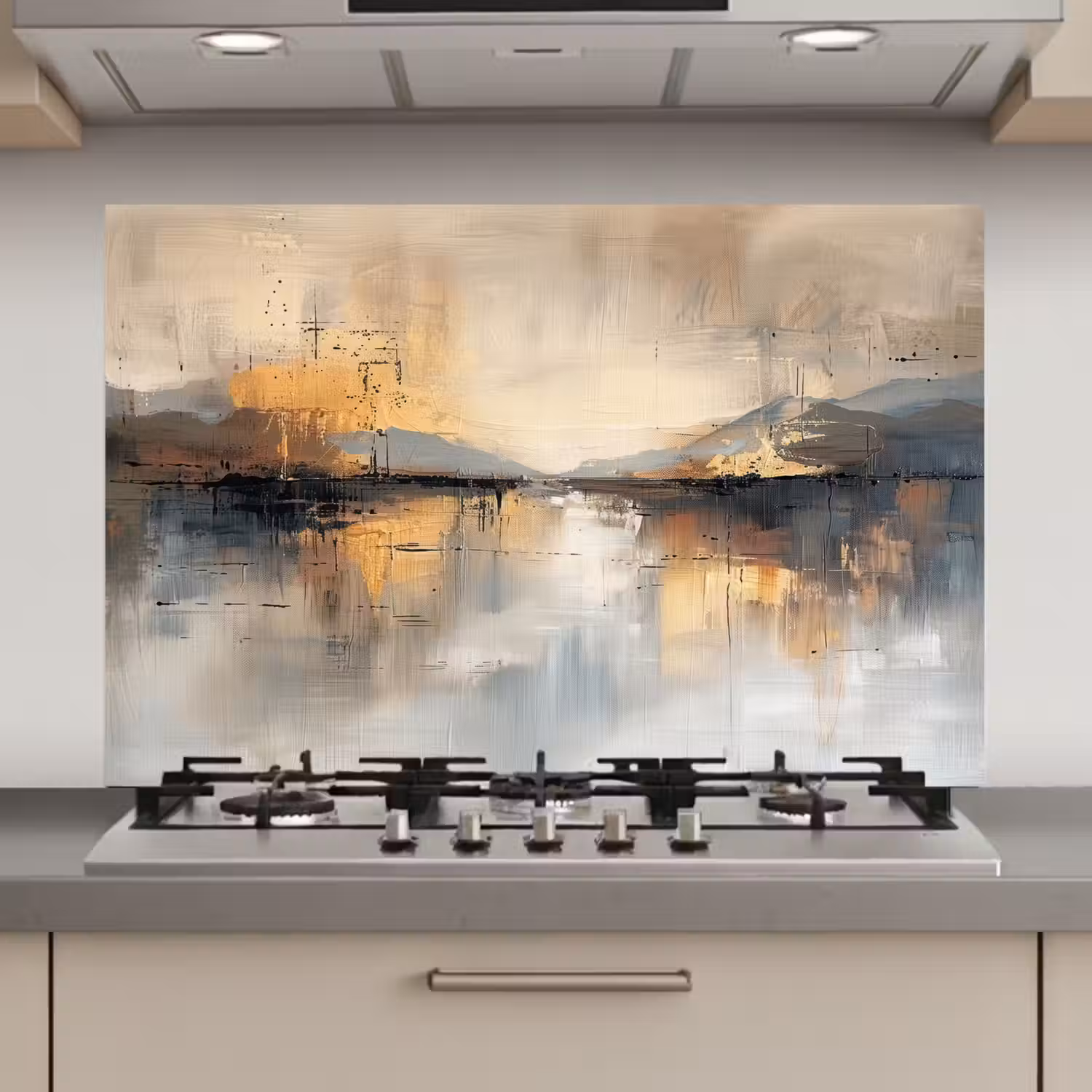 Abstract - Modern - Beige - Aesthetic - Goud keuken achterwand spatscherm klein -3d_website