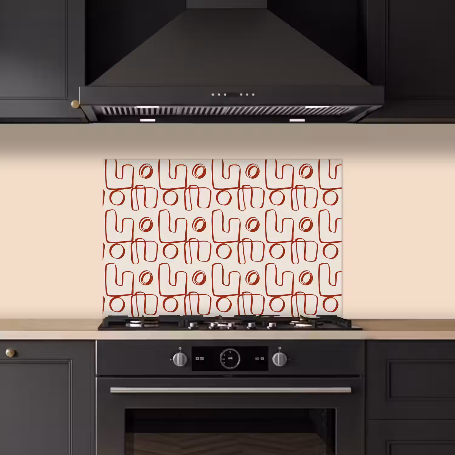 Abstract - Patroon - Beige - Rood keuken achterwand spatscherm klein 900 -sfeer1